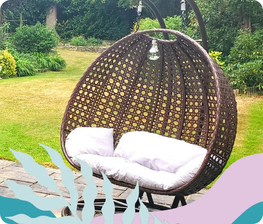 Rattan Double Hanging Egg Chair with Stand & Cushions for Indoor & Outdoor