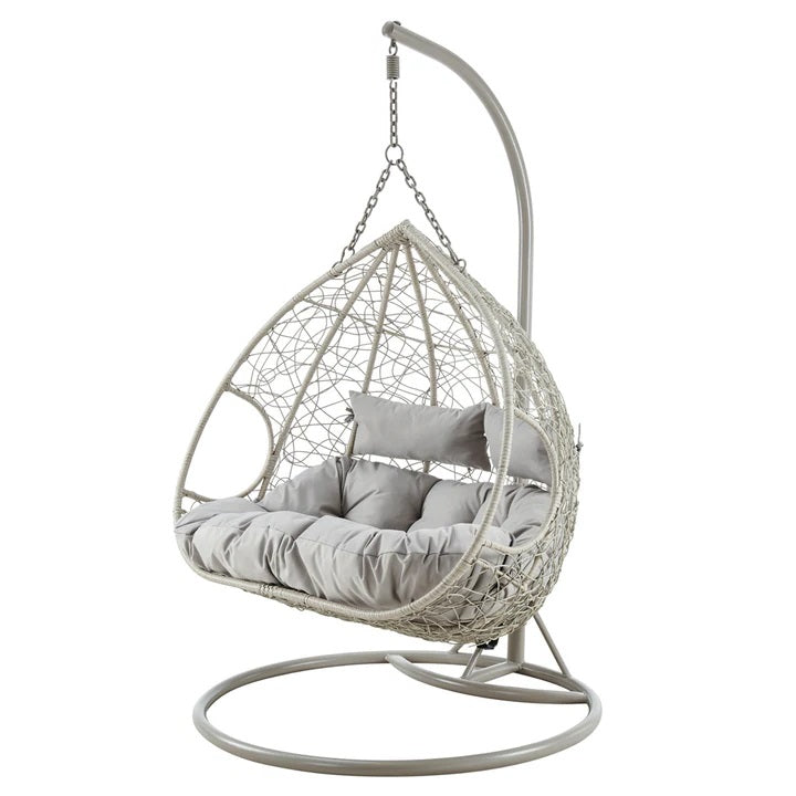 Hanging Egg Chair for 2 Persons with Stand & Cushions – Indoor & Outdoor Rattan Swing Seat