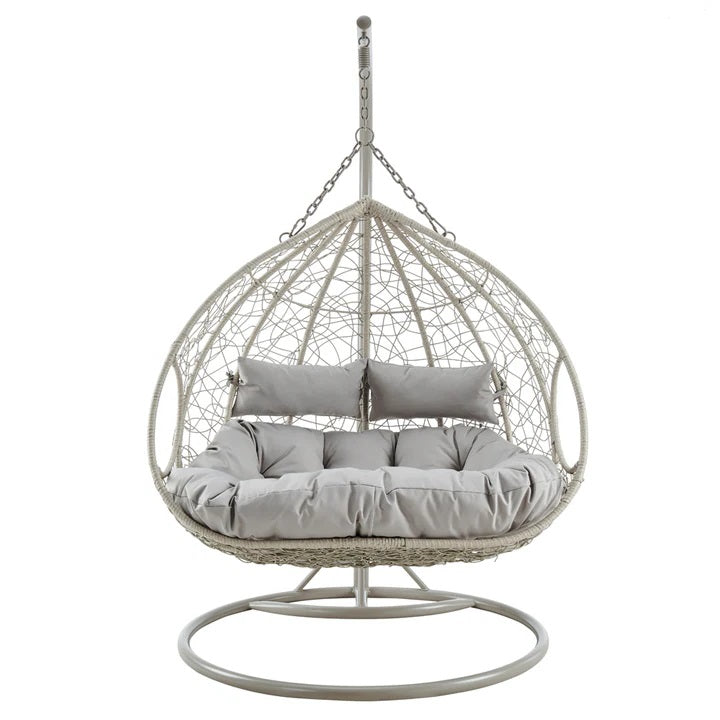 Hanging Egg Chair for 2 Persons with Stand & Cushions – Indoor & Outdoor Rattan Swing Seat