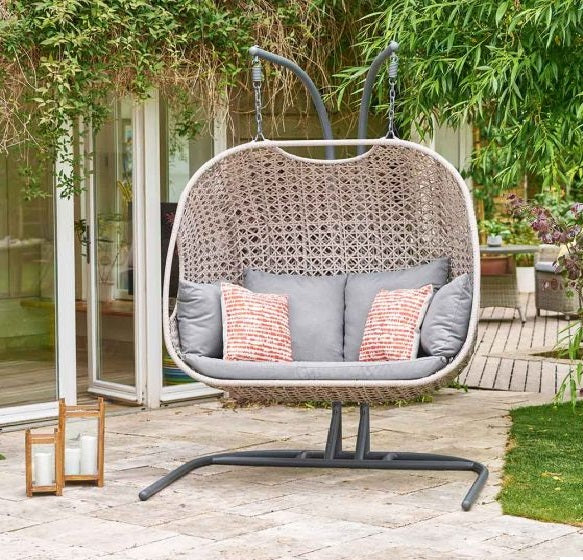 Indoor & Outdoor Double Hanging Egg Chair with Stand – Stylish All-Weather Garden Egg Chair