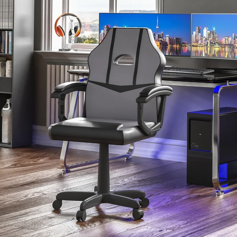 Adjustable Grey Gaming Chair with Ergonomic Design & Faux Leatherg